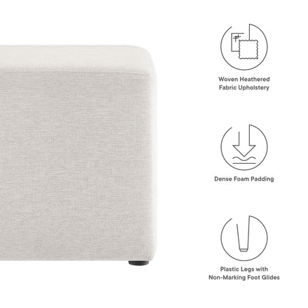 Callum 17" Square Woven Heathered Fabric Upholstered Ottoman in Heathered Weave Ivory