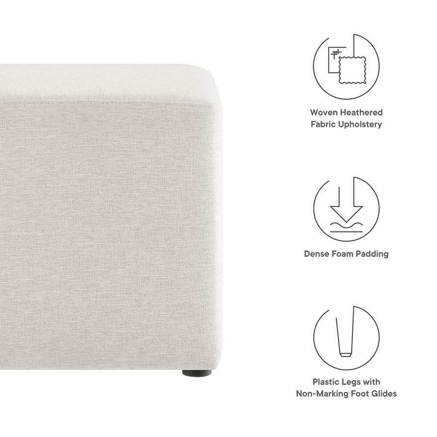 Oren 17" Square Woven Heathered Fabric Upholstered Ottoman in Heathered Weave Ivory