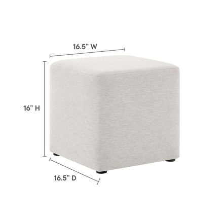 Callum 17" Square Woven Heathered Fabric Upholstered Ottoman in Heathered Weave Ivory