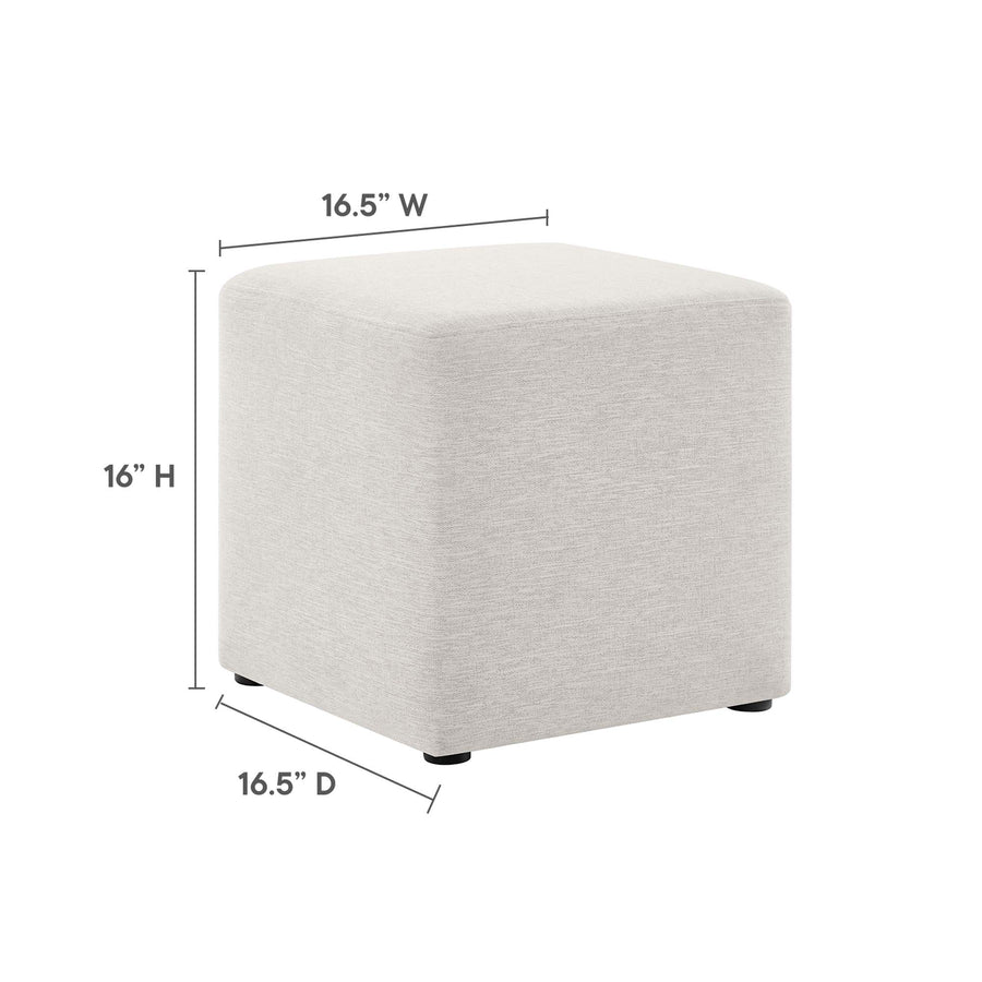 Oren 17" Square Woven Heathered Fabric Upholstered Ottoman in Heathered Weave Ivory