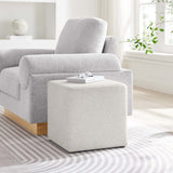 Oren 17" Square Woven Heathered Fabric Upholstered Ottoman in Heathered Weave Ivory