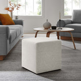 Oren 17" Square Woven Heathered Fabric Upholstered Ottoman in Heathered Weave Ivory