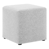 Oren 17" Square Woven Heathered Fabric Upholstered Ottoman in Heathered Weave Light Gray