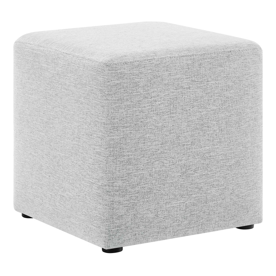 Oren 17" Square Woven Heathered Fabric Upholstered Ottoman in Heathered Weave Light Gray