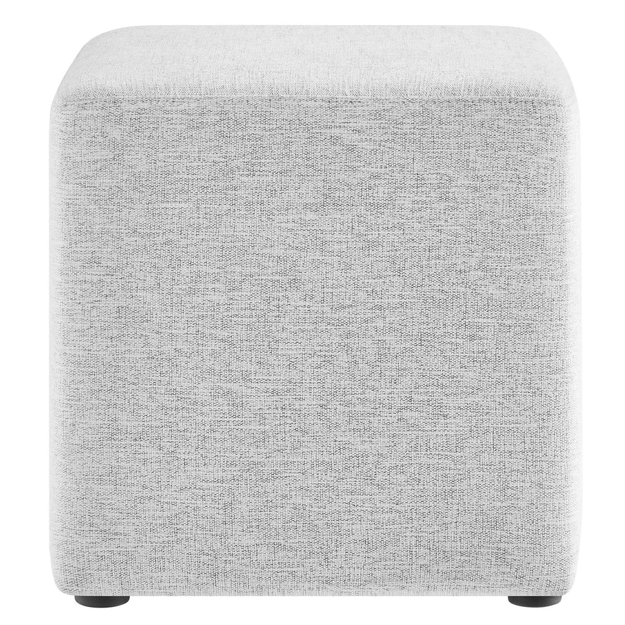 Oren 17" Square Woven Heathered Fabric Upholstered Ottoman in Heathered Weave Light Gray