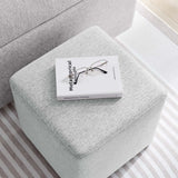 Oren 17" Square Woven Heathered Fabric Upholstered Ottoman in Heathered Weave Light Gray