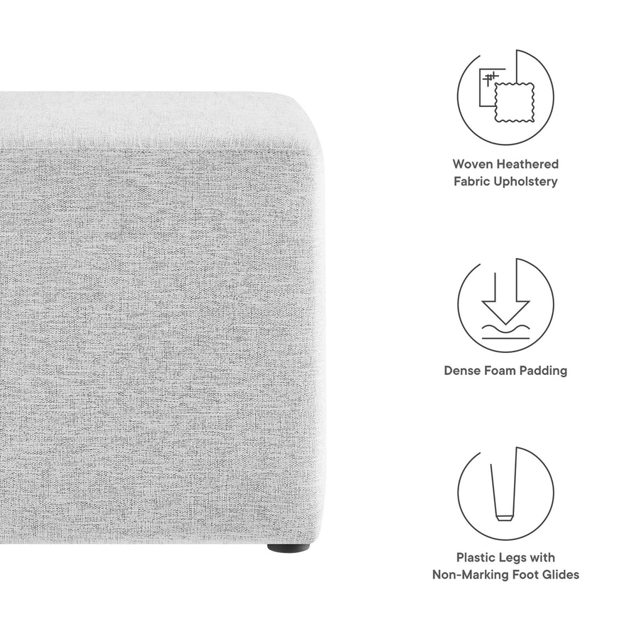 Oren 17" Square Woven Heathered Fabric Upholstered Ottoman in Heathered Weave Light Gray