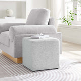 Oren 17" Square Woven Heathered Fabric Upholstered Ottoman in Heathered Weave Light Gray