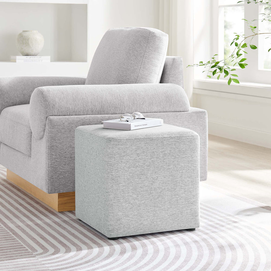 Oren 17" Square Woven Heathered Fabric Upholstered Ottoman in Heathered Weave Light Gray