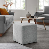 Oren 17" Square Woven Heathered Fabric Upholstered Ottoman in Heathered Weave Light Gray