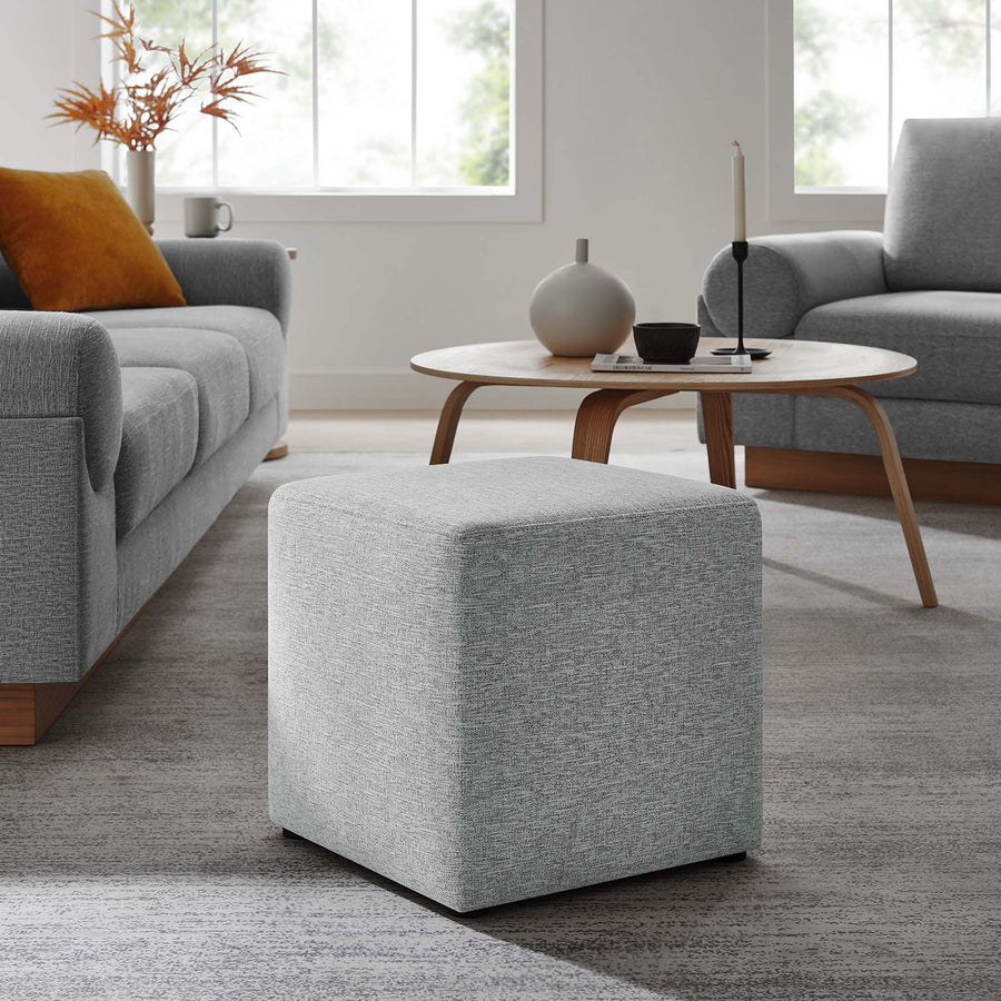 Oren 17" Square Woven Heathered Fabric Upholstered Ottoman in Heathered Weave Light Gray