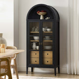 Percale Tall Arched Storage Display Cabinet in Black Oak