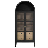 Percale Tall Arched Storage Display Cabinet in Black Oak