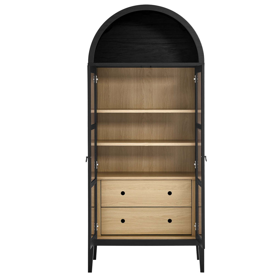 Percale Tall Arched Storage Display Cabinet in Black Oak