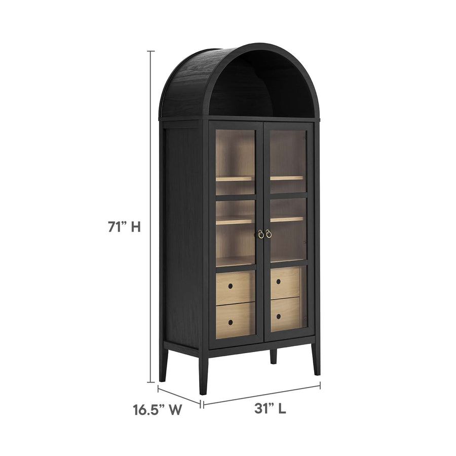Percale Tall Arched Storage Display Cabinet in Black Oak