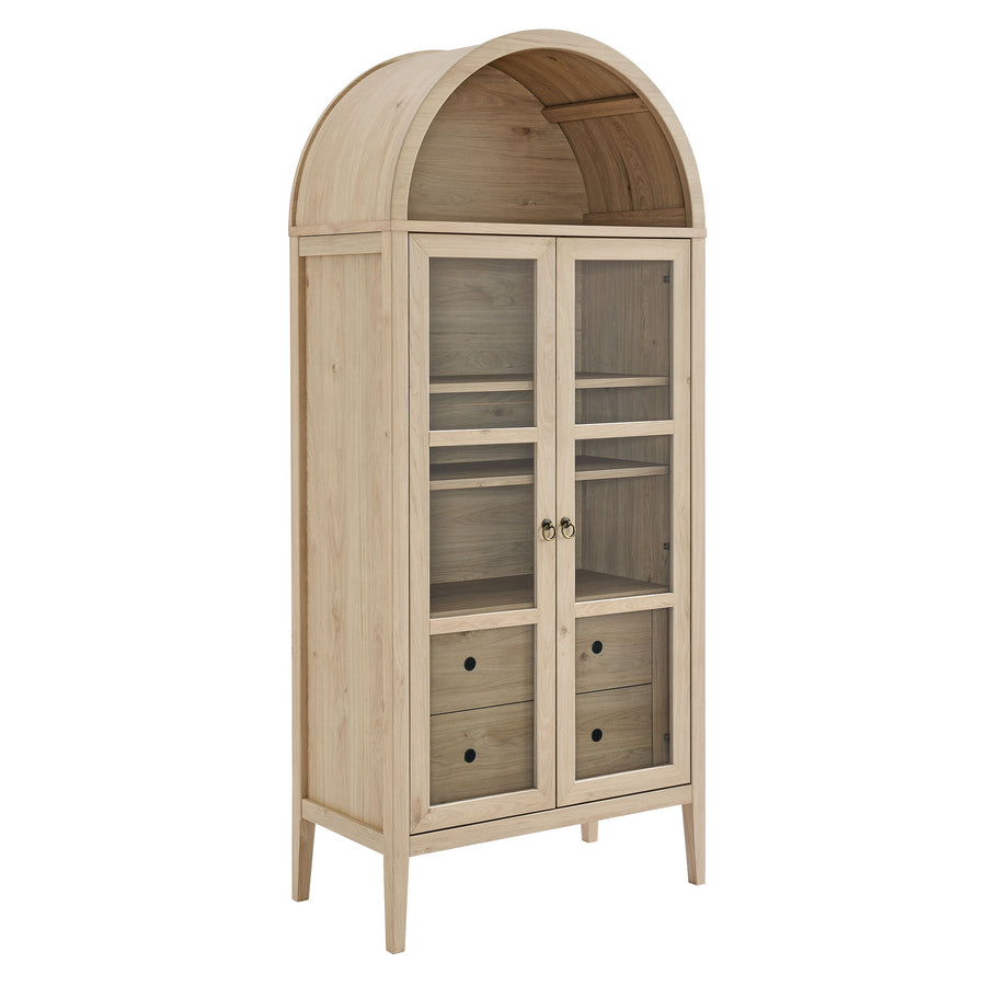 Percale Tall Arched Storage Display Cabinet in Light Oak