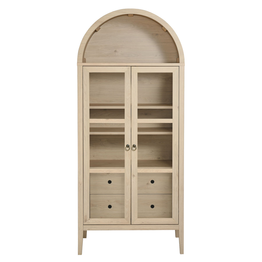 Percale Tall Arched Storage Display Cabinet in Light Oak