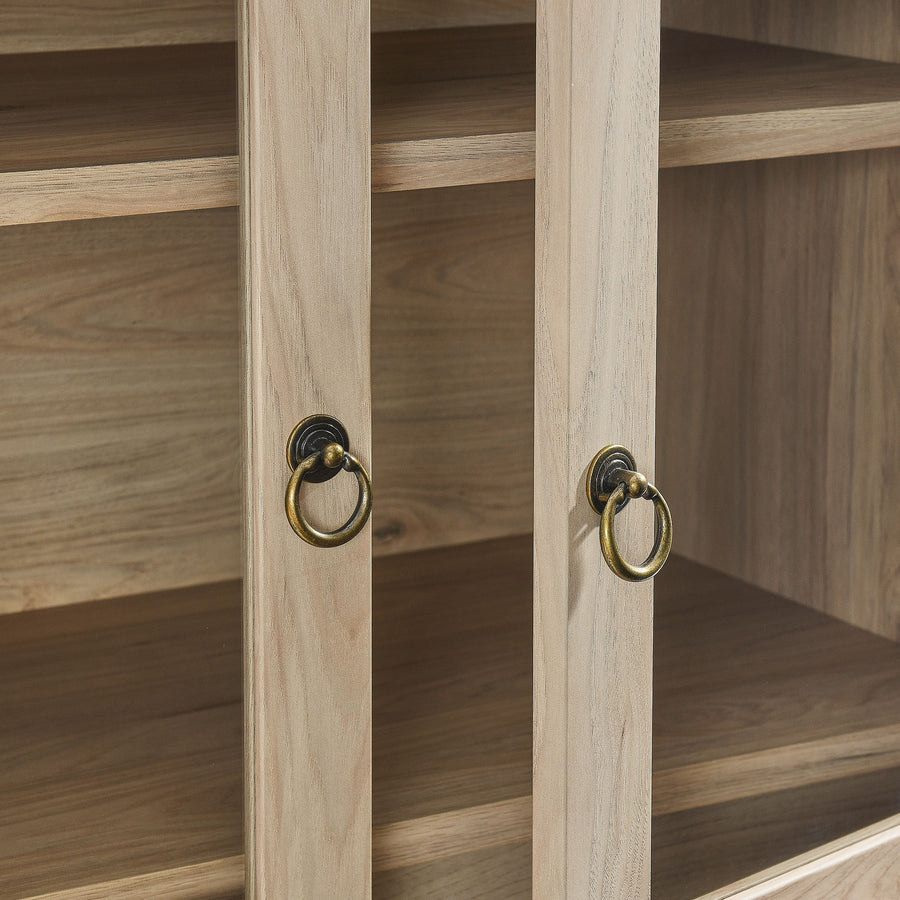 Percale Tall Arched Storage Display Cabinet in Light Oak