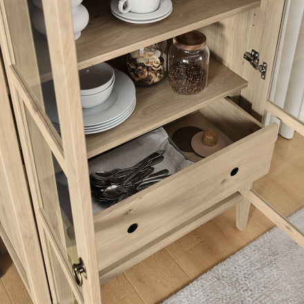 Nolan Tall Arched Storage Display Cabinet in Light Oak