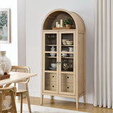Percale Tall Arched Storage Display Cabinet in Light Oak