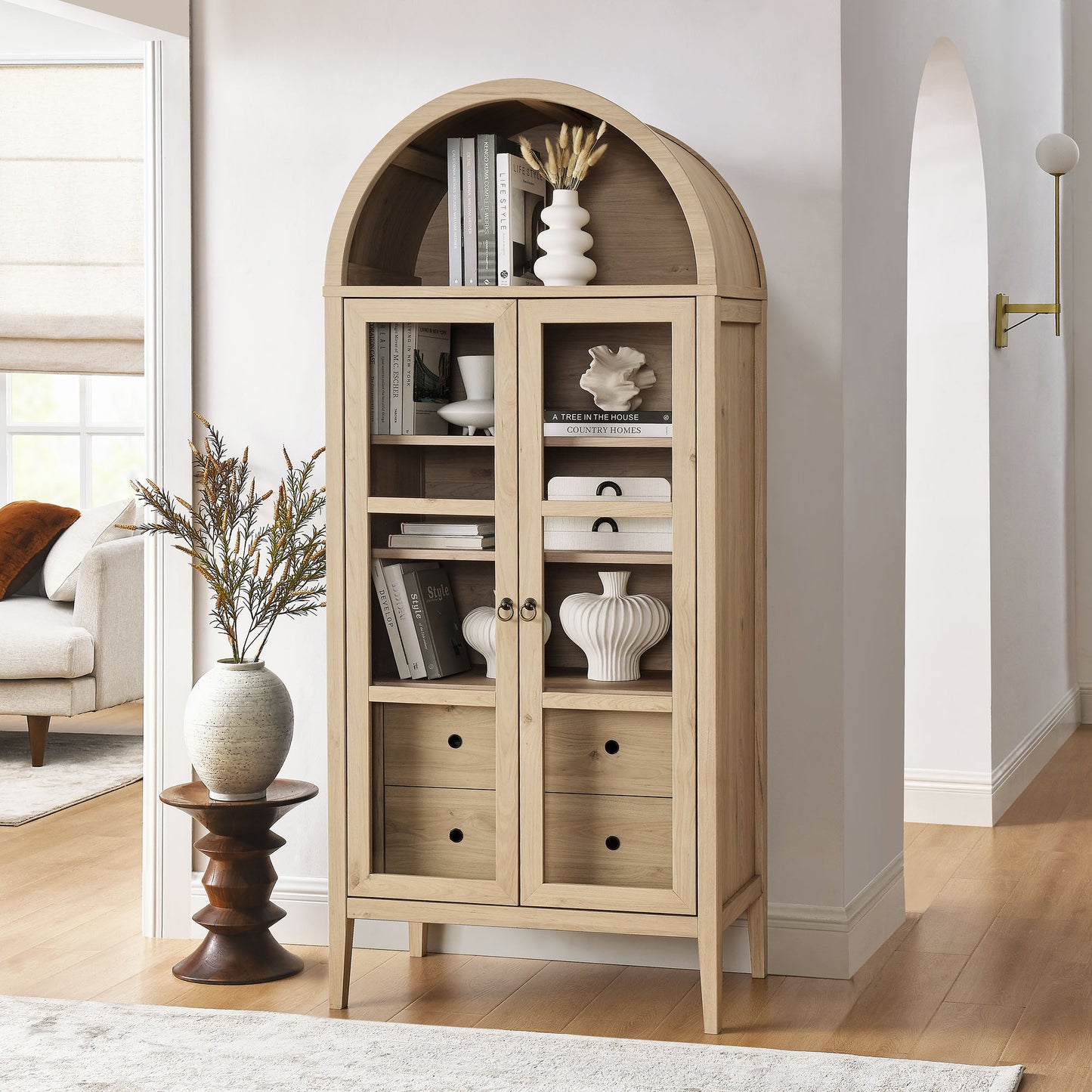 Nolan Tall Arched Storage Display Cabinet by Furniture For America