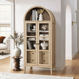 Percale Tall Arched Storage Display Cabinet in Light Oak