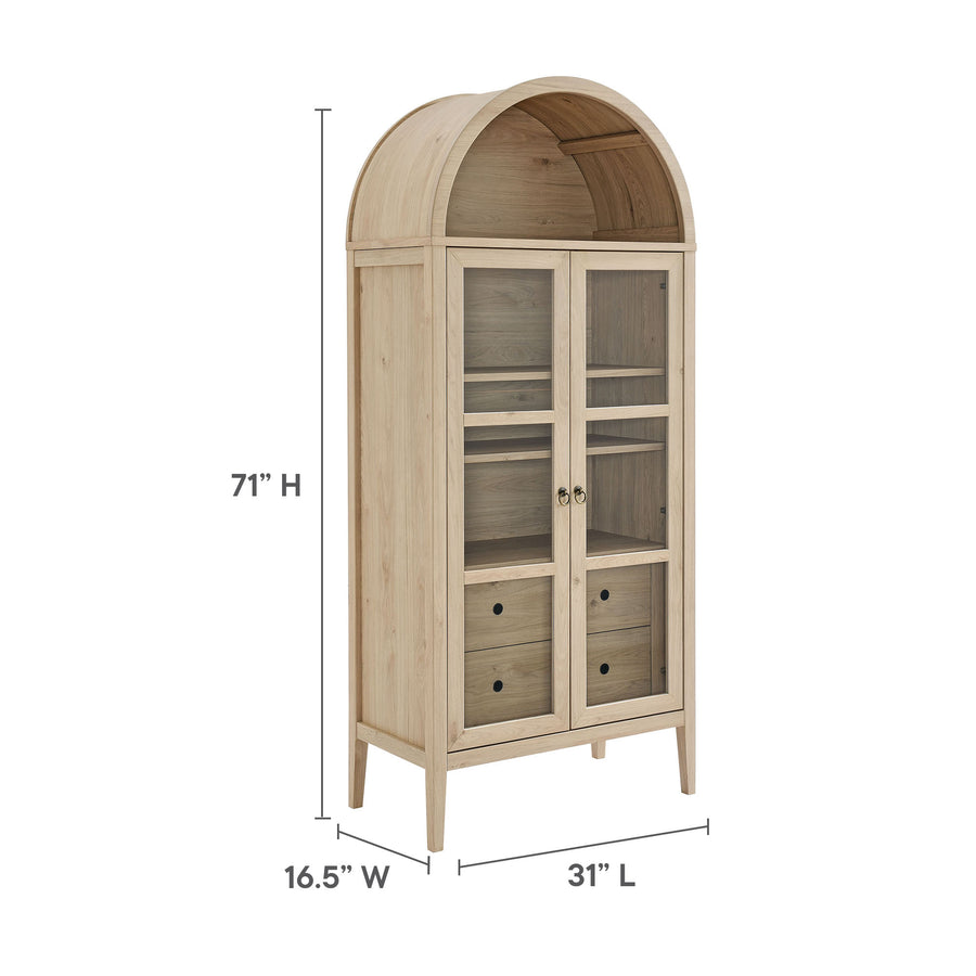 Percale Tall Arched Storage Display Cabinet in Light Oak