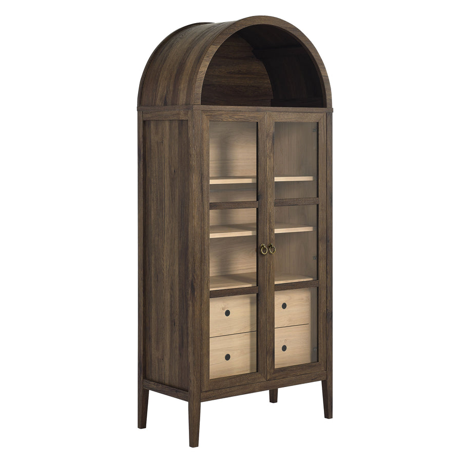Percale Tall Arched Storage Display Cabinet in Walnut Hickory