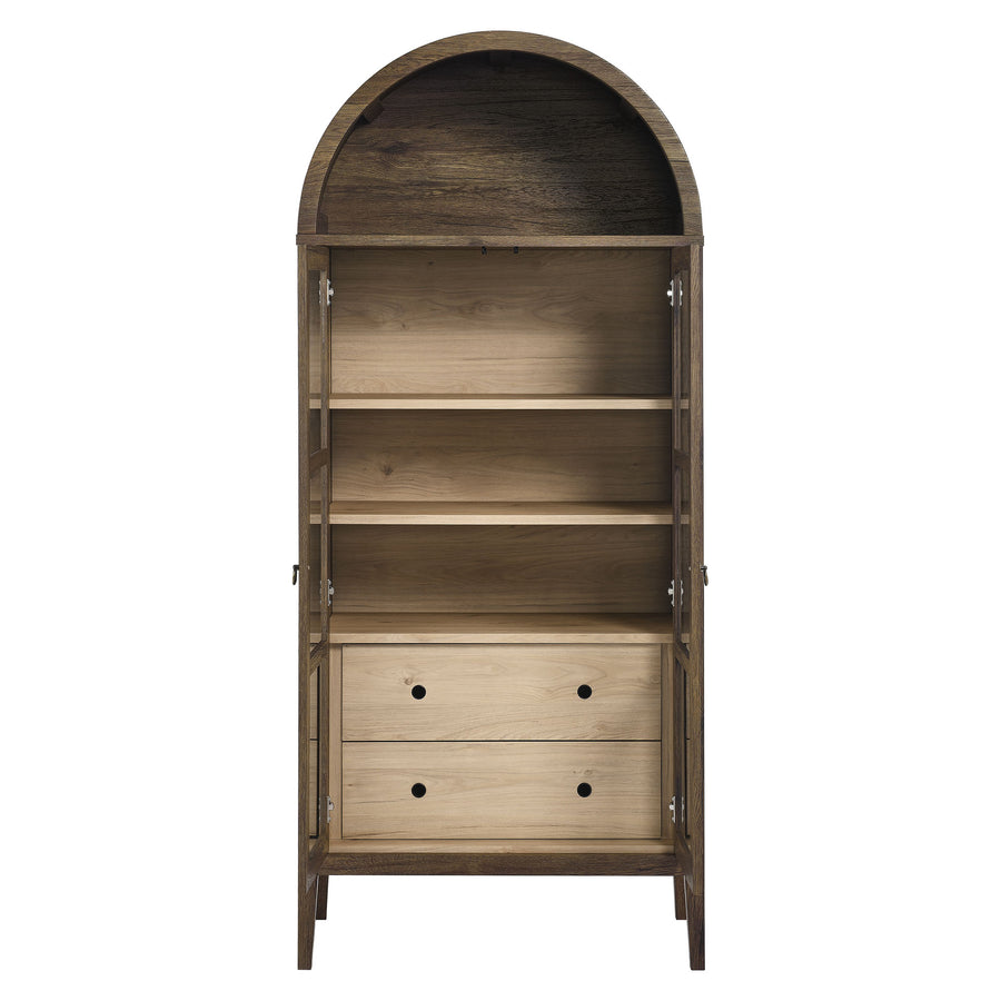 Percale Tall Arched Storage Display Cabinet in Walnut Hickory