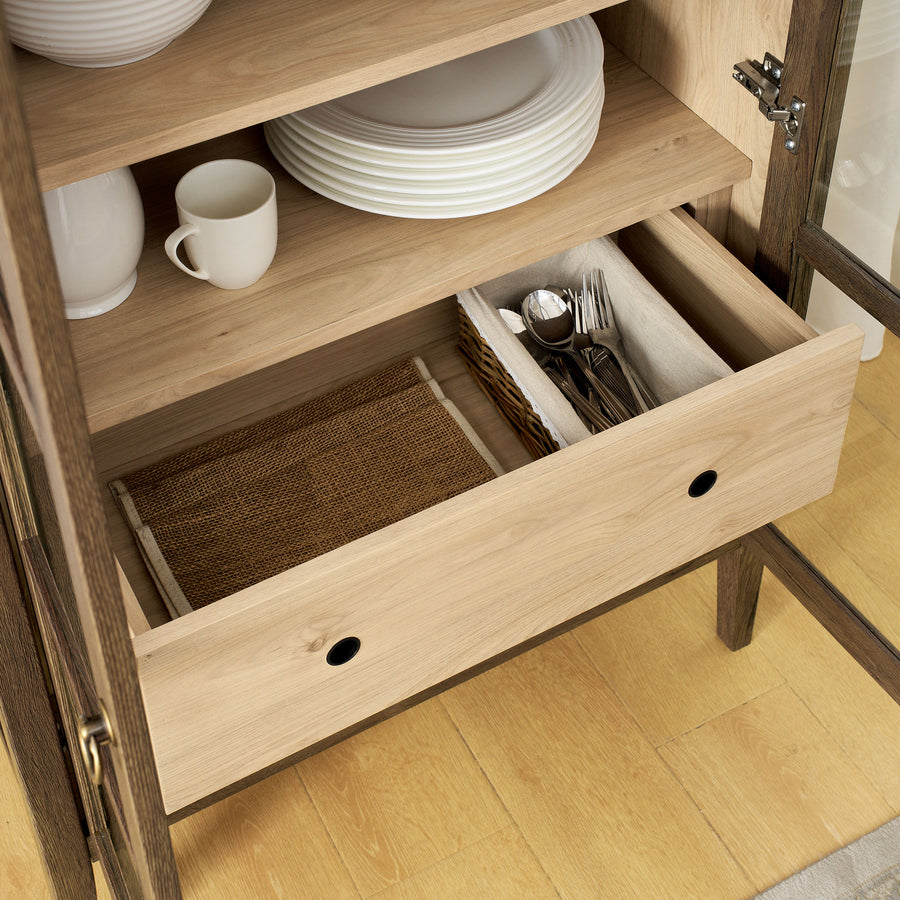 Percale Tall Arched Storage Display Cabinet in Walnut Hickory