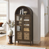 Percale Tall Arched Storage Display Cabinet in Walnut Hickory