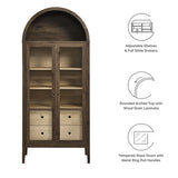 Percale Tall Arched Storage Display Cabinet in Walnut Hickory