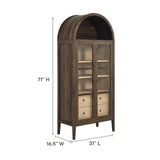 Percale Tall Arched Storage Display Cabinet in Walnut Hickory