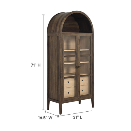 Nolan Tall Arched Storage Display Cabinet in Walnut Hickory
