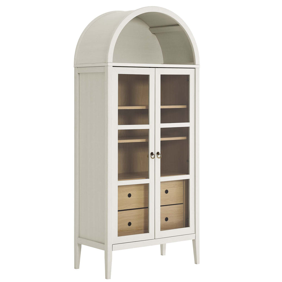 Percale Tall Arched Storage Display Cabinet in White Oak