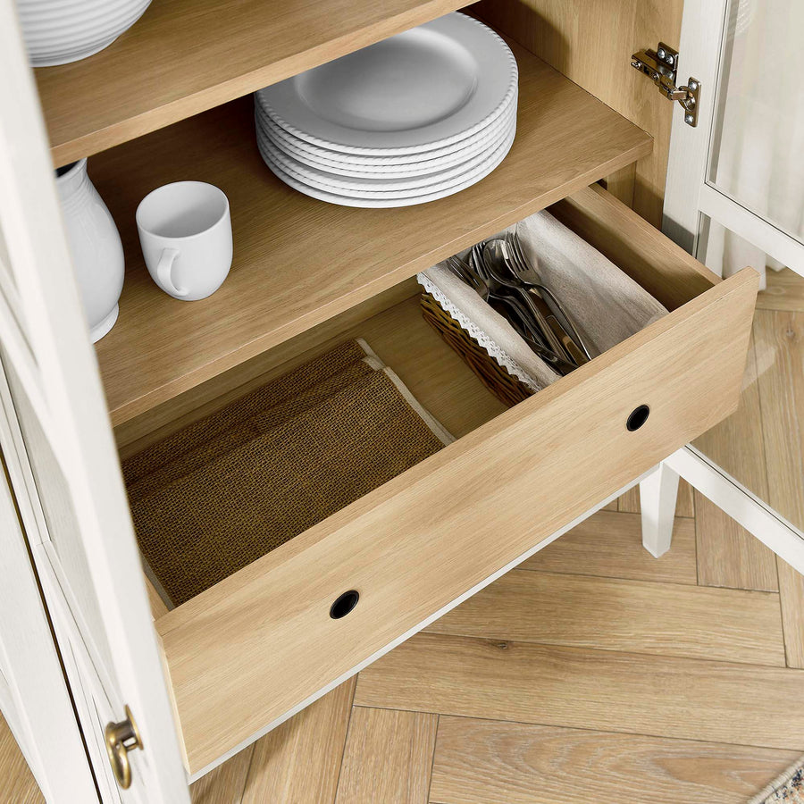 Percale Tall Arched Storage Display Cabinet in White Oak