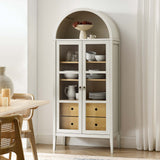 Percale Tall Arched Storage Display Cabinet in White Oak