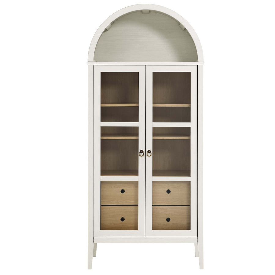 Percale Tall Arched Storage Display Cabinet in White Oak