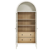 Percale Tall Arched Storage Display Cabinet in White Oak