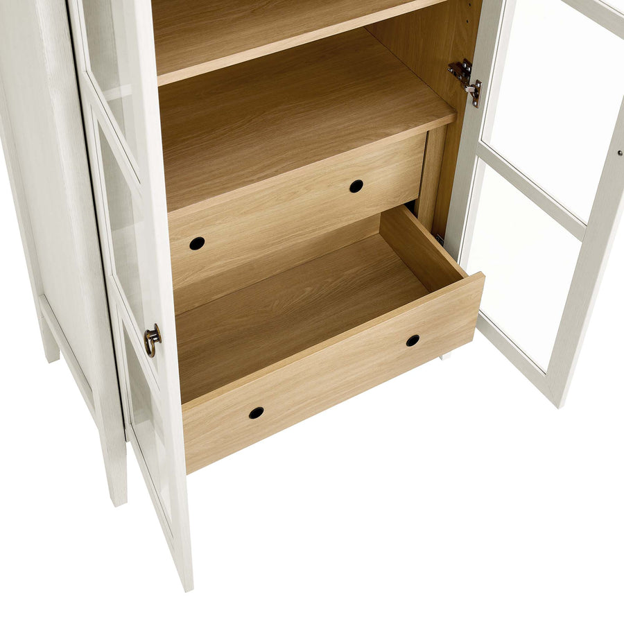 Percale Tall Arched Storage Display Cabinet in White Oak