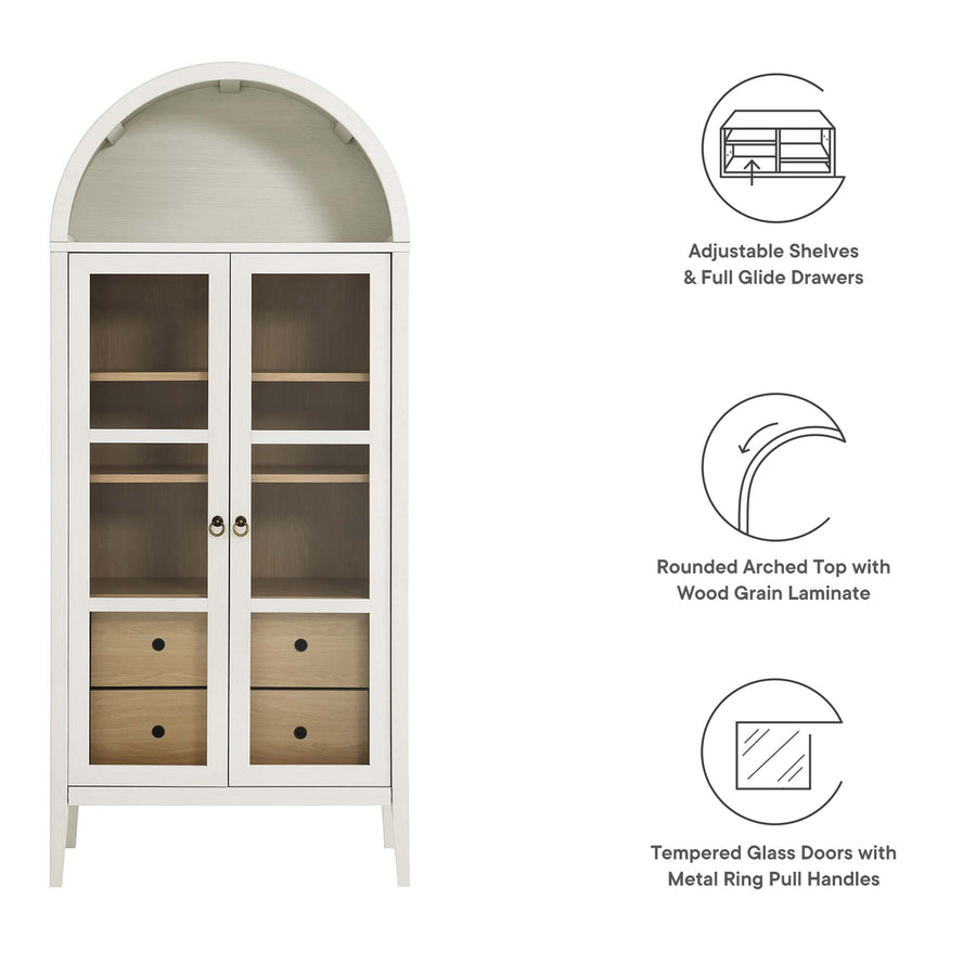 Percale Tall Arched Storage Display Cabinet in White Oak