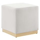 Maple 17" Square Performance Velvet Upholstered Ottoman in Alabaster Natural