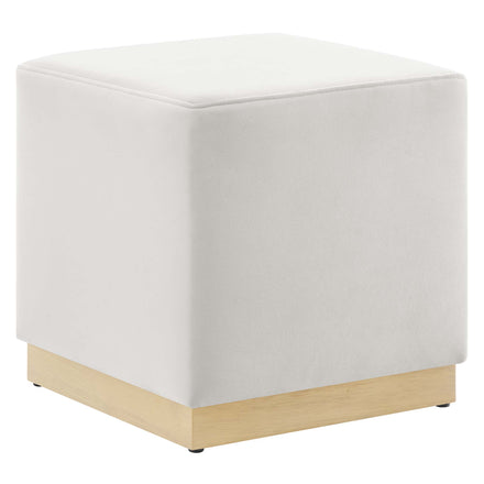 Tilden 17" Square Performance Velvet Upholstered Ottoman in Alabaster Natural