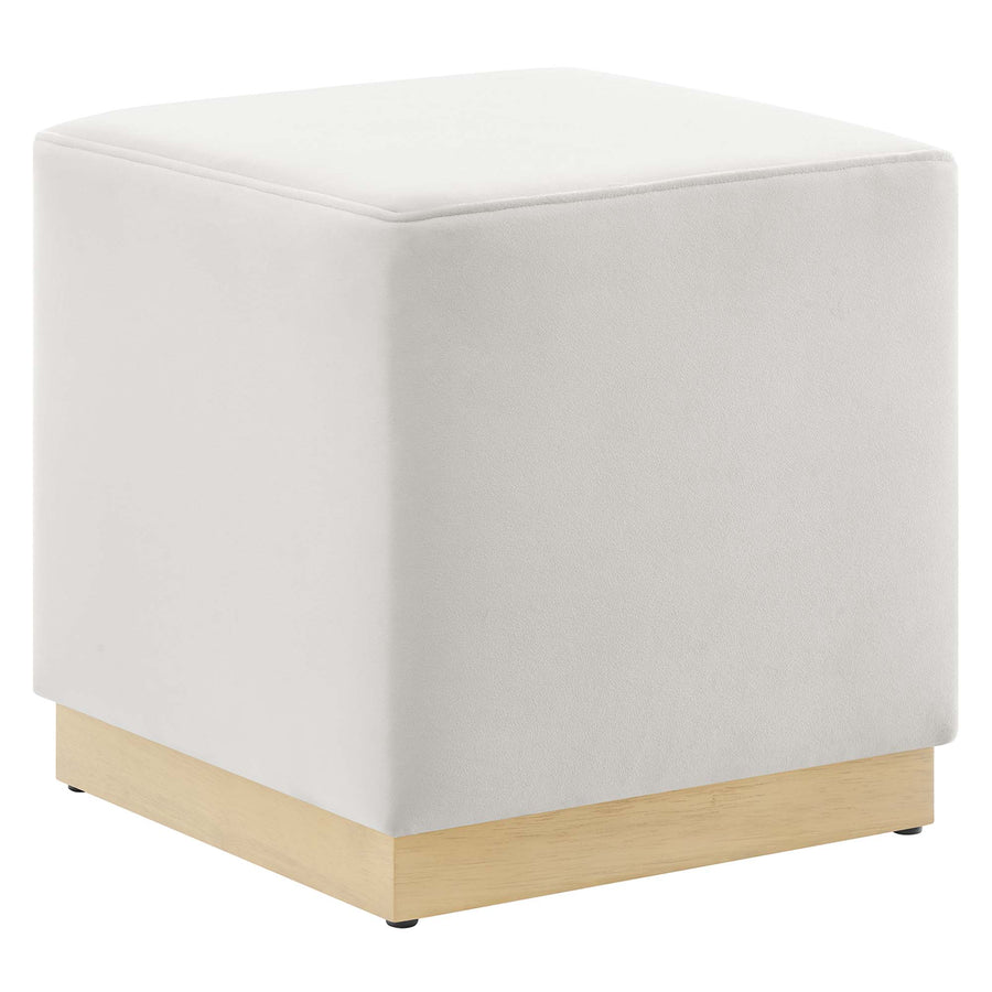 Maple 17" Square Performance Velvet Upholstered Ottoman in Alabaster Natural