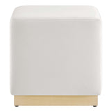 Maple 17" Square Performance Velvet Upholstered Ottoman in Alabaster Natural