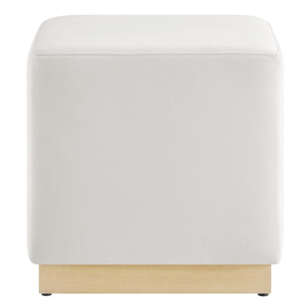 Tilden 17" Square Performance Velvet Upholstered Ottoman in Alabaster Natural