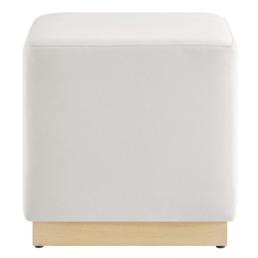 Maple 17" Square Performance Velvet Upholstered Ottoman in Alabaster Natural