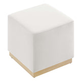 Maple 17" Square Performance Velvet Upholstered Ottoman in Alabaster Natural