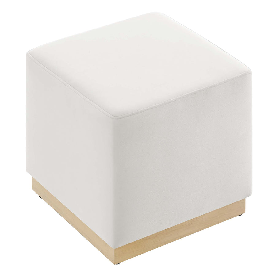 Maple 17" Square Performance Velvet Upholstered Ottoman in Alabaster Natural