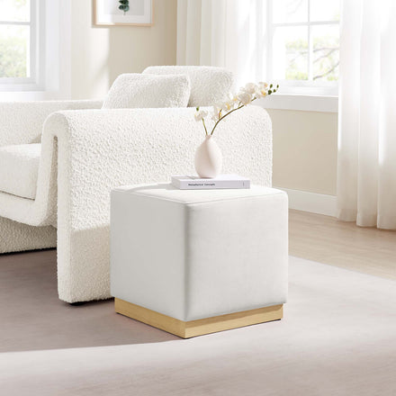 Tilden 17" Square Performance Velvet Upholstered Ottoman in Alabaster Natural